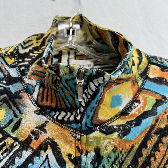 Chicos Full Zip Jacket Size 2 Large Tribal Art To Wear Long Sleeve Smocked Back - Picture 3 of 14